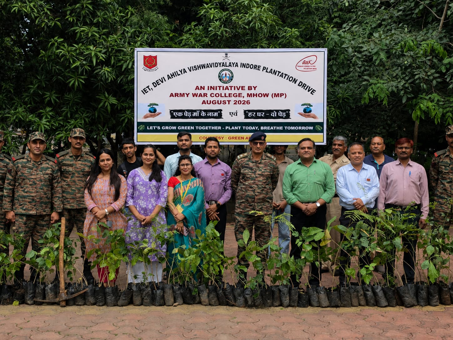 IET-DAVV and Army War College, Mhow Conduct Mega Plantation Drive at IET; Plant and Distribute 1,000 Saplings