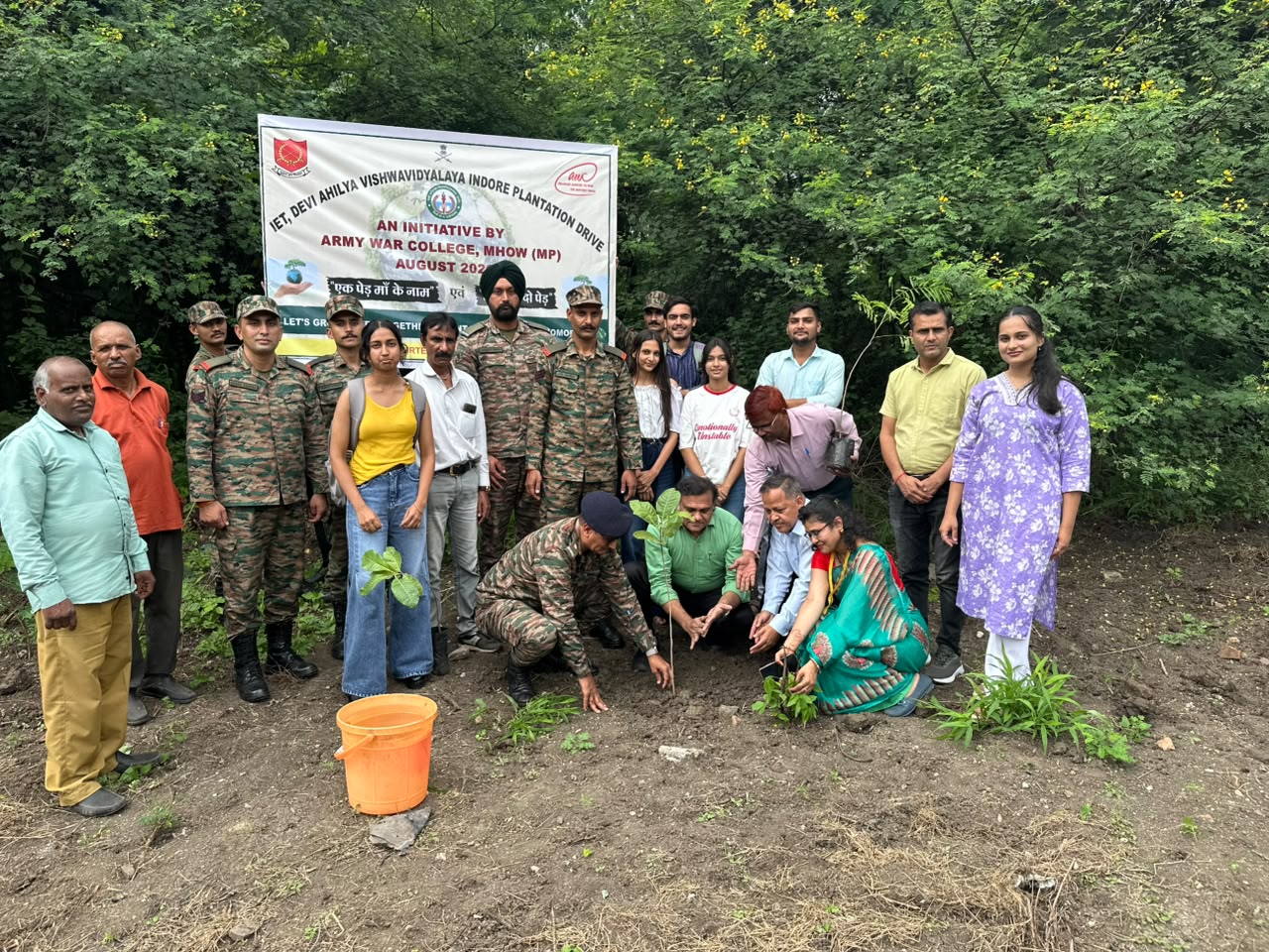 IET-DAVV and Army War College, Mhow Conduct Mega Plantation Drive at IET; Plant and Distribute 1,000 Saplings
